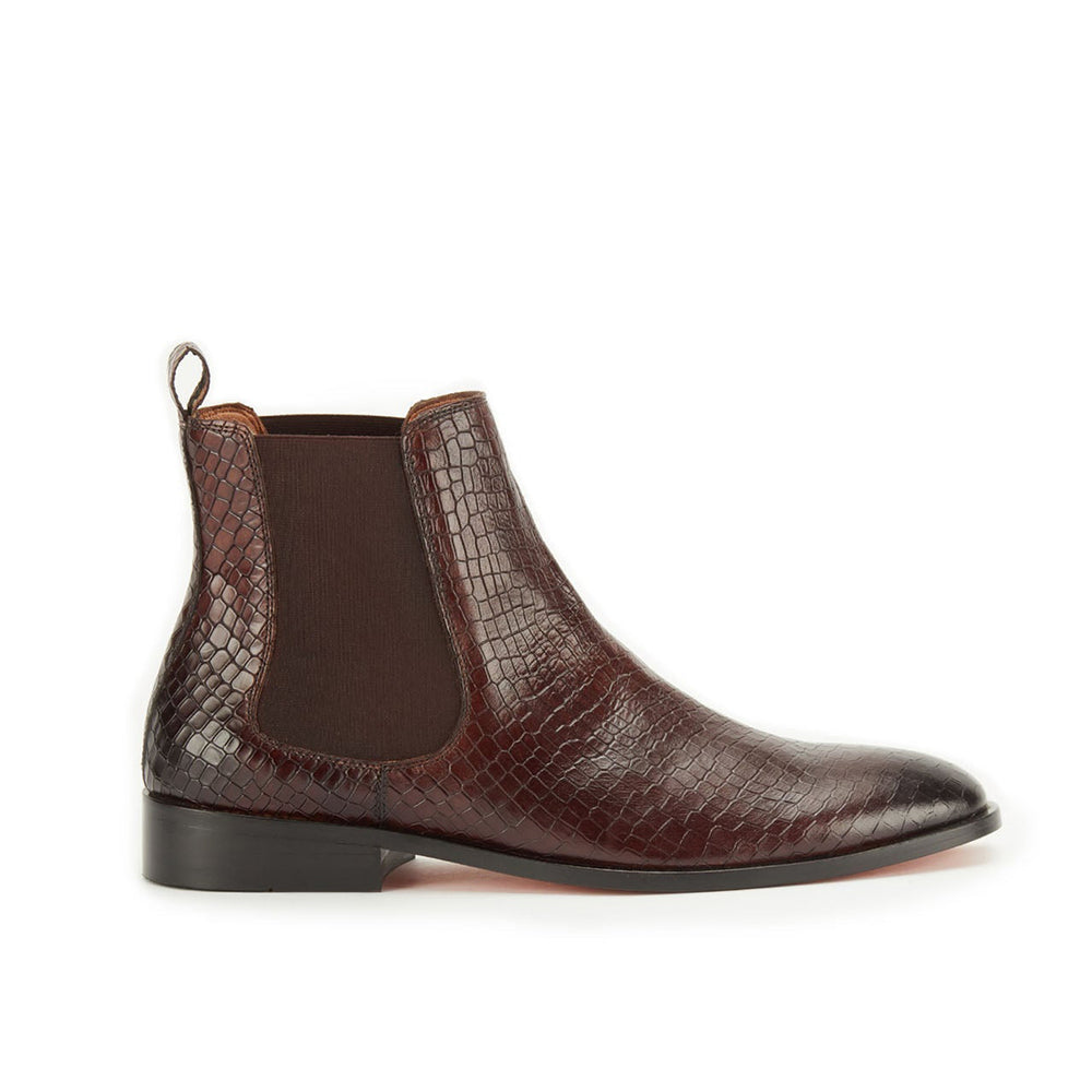 Coffee Croco Leather Boots