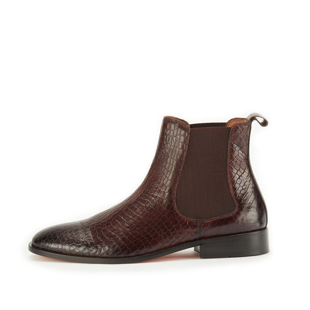 Coffee Croco Leather Boots