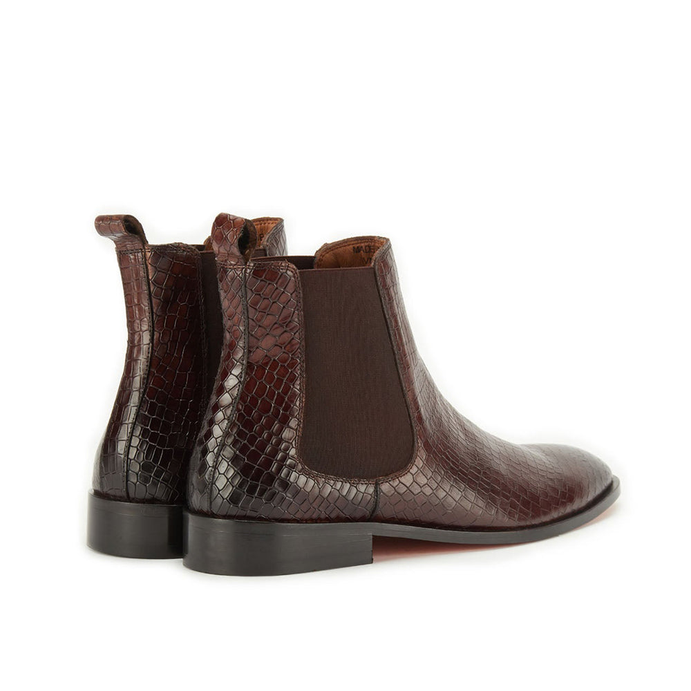 Coffee Croco Leather Boots