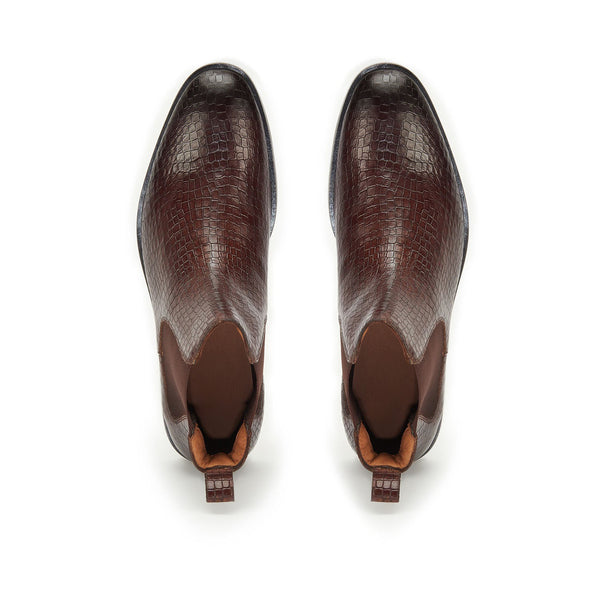 Coffee Croco Leather Boots