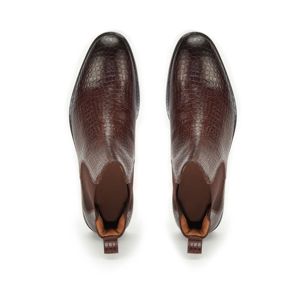 Coffee Croco Leather Boots
