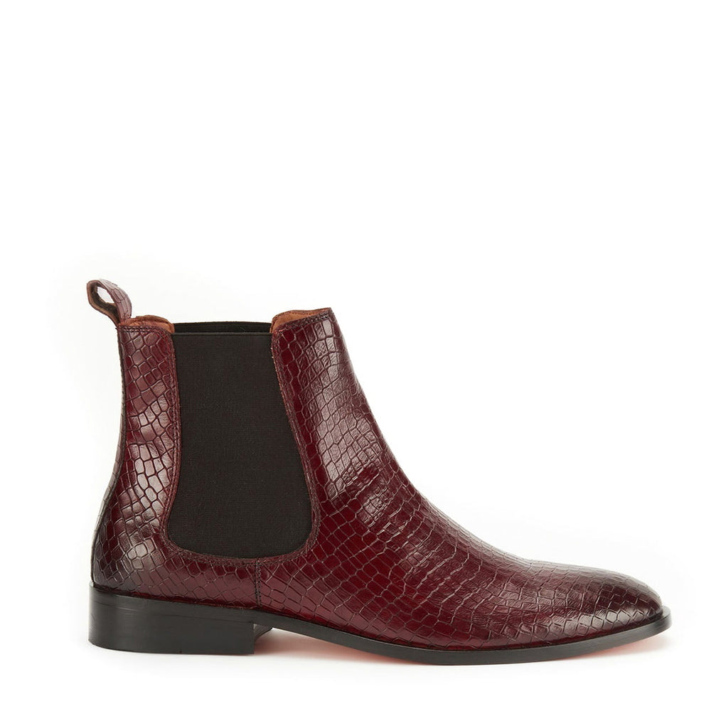 Wine Croco Leather Boots
