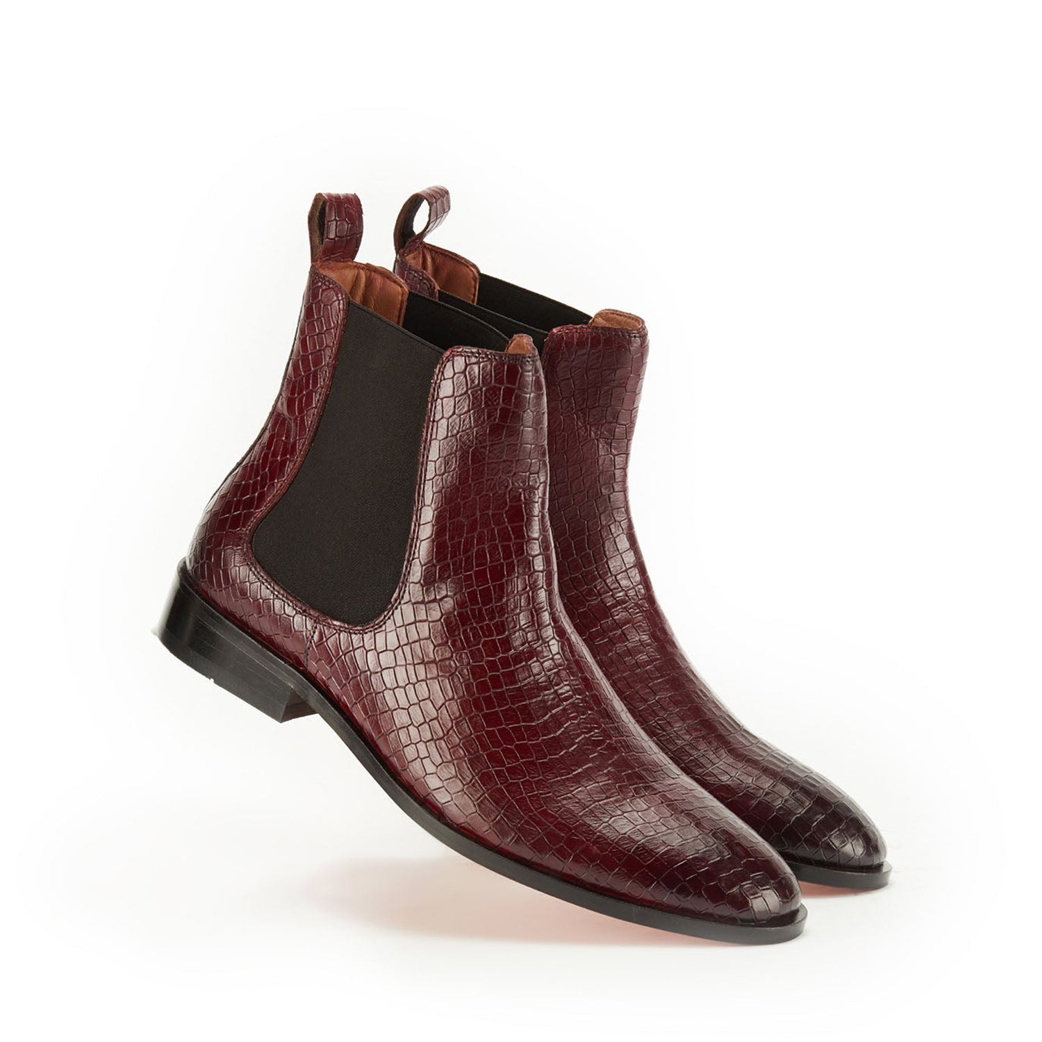 Wine Croco Leather Boots