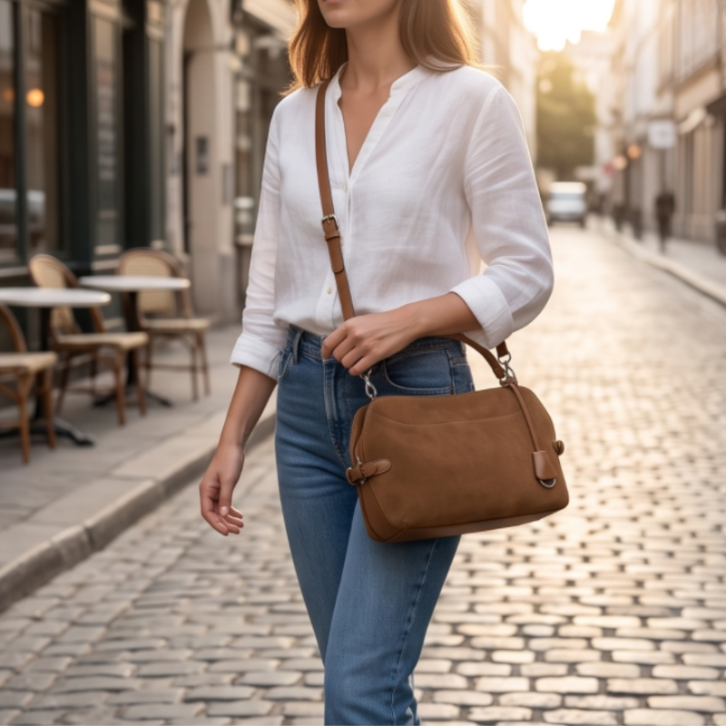 Valencia Curve Leather Suede Luxury Handbag