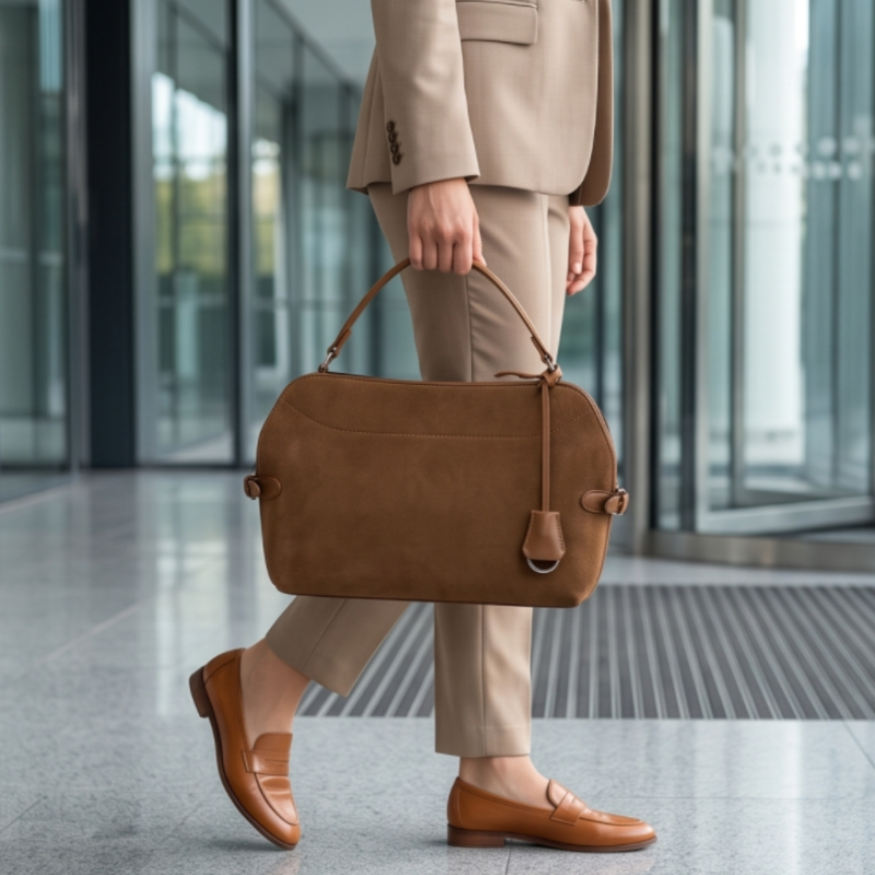 Valencia Curve Leather Suede Luxury Handbag