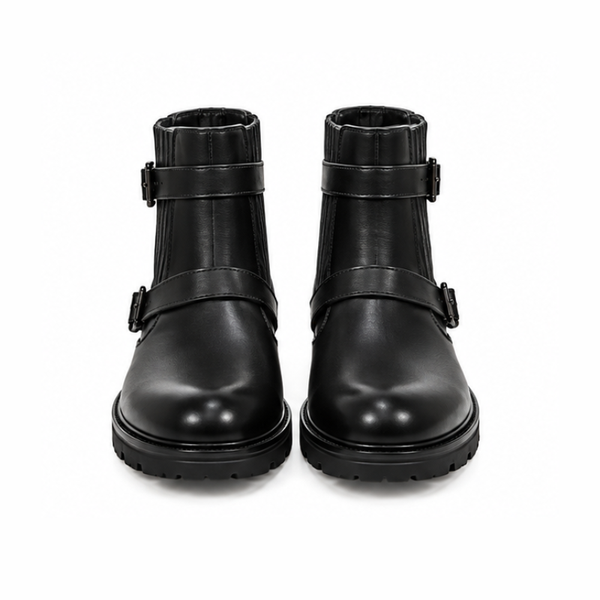 Vercelli Onyx Double-Buckle Biker Boots