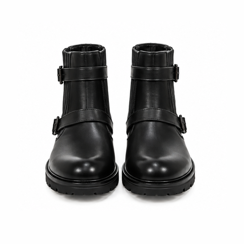 Vercelli Onyx Double-Buckle Biker Boots