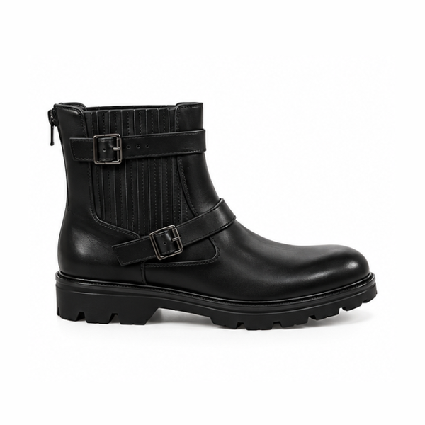 Vercelli Onyx Double-Buckle Biker Boots