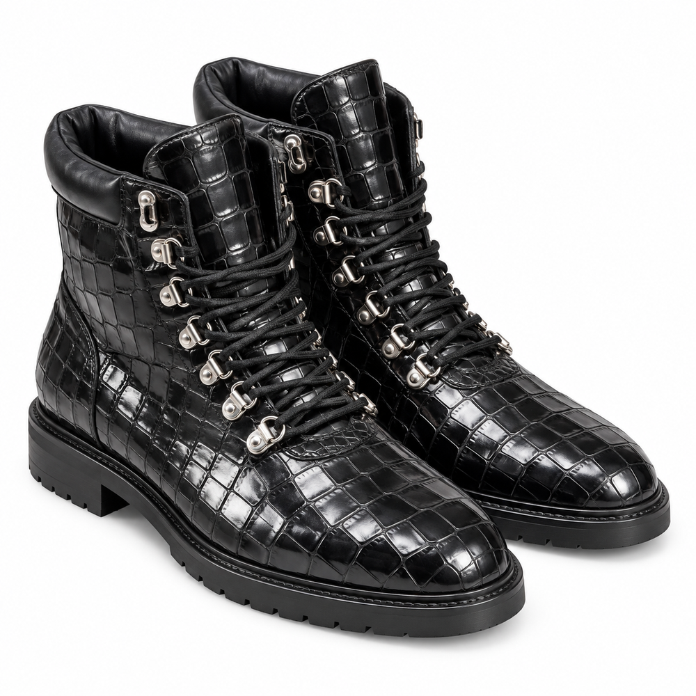 Verona Croc Lace-Up Boots