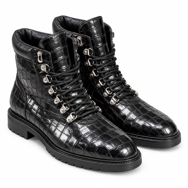 Verona Croc Lace-Up Boots