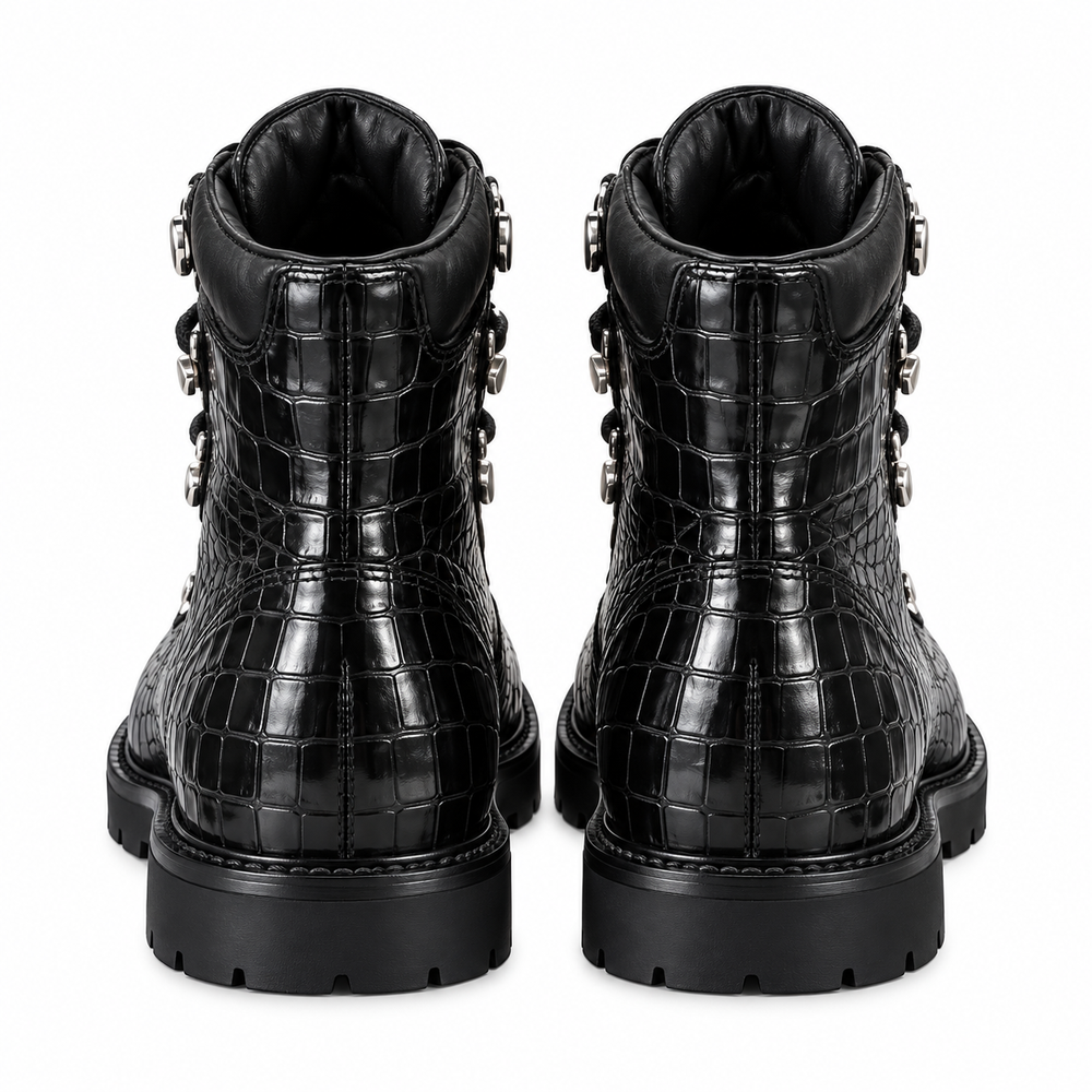 Verona Croc Lace-Up Boots