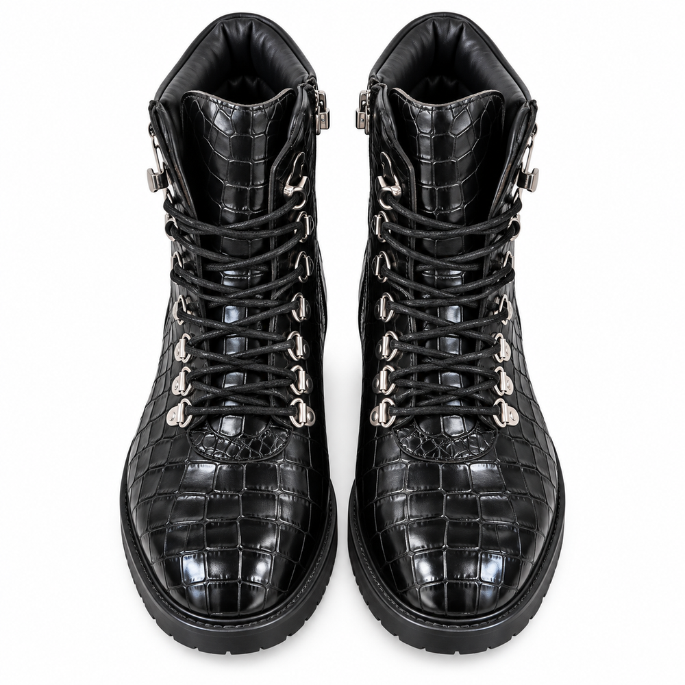 Verona Croc Lace-Up Boots