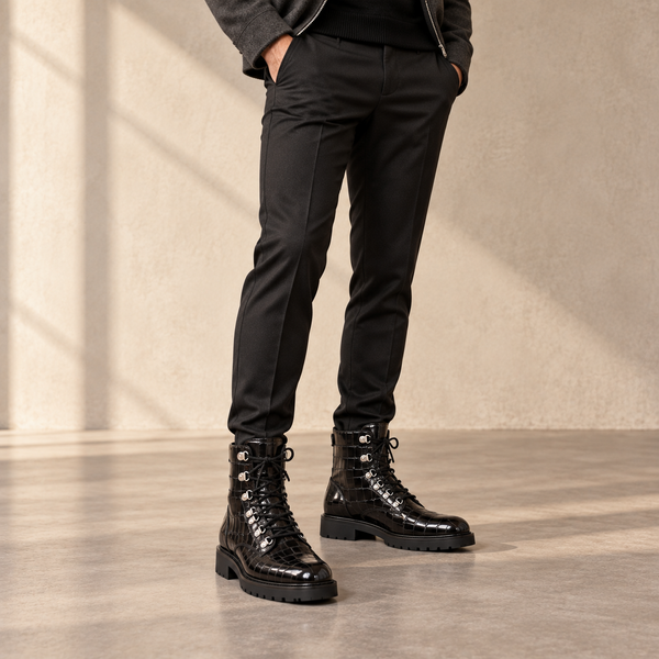 Verona Croc Lace-Up Boots