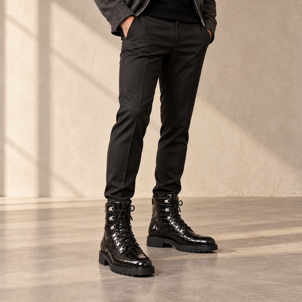 Verona Croc Lace-Up Boots
