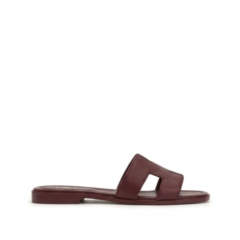 Verona H-Cut Leather Slide Sandals - RED