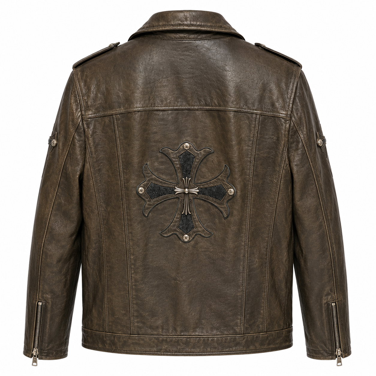 Vintage Cross Patch Leather Biker Jacket