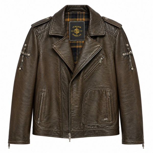 Vintage Cross Patch Leather Biker Jacket