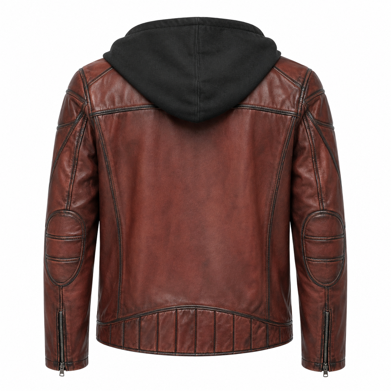 Vintage Hooded Leather Biker Jacket