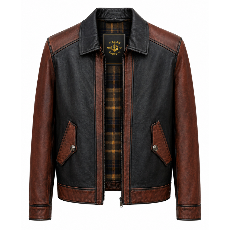 Vintage Leather Dual Tone Trucker Jacket