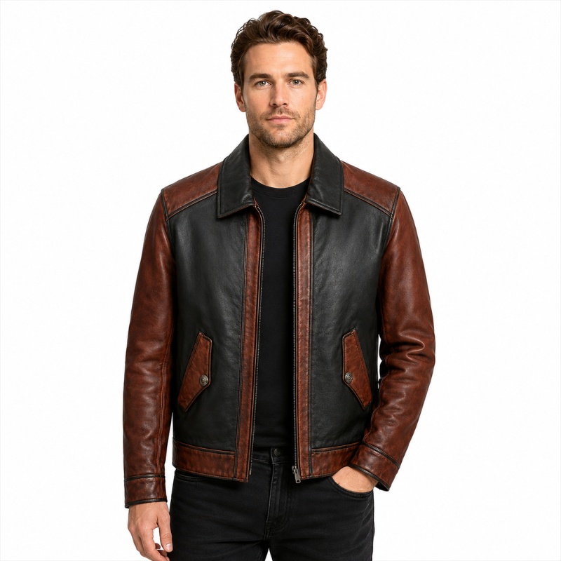 Vintage Leather Dual Tone Trucker Jacket