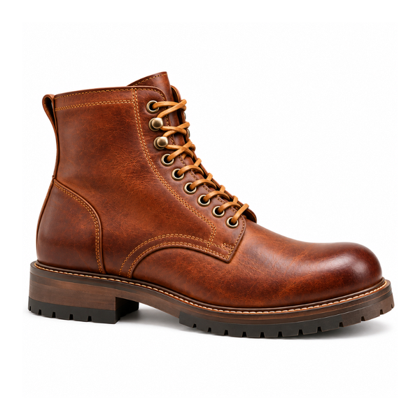 Vintage Rugged Leather Lace-Up Boots