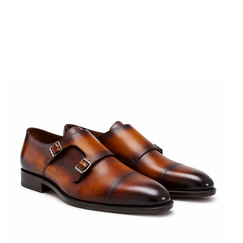 Vittorio Cognac Patina Double Monk Shoes
