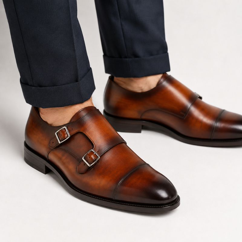 Vittorio Cognac Patina Double Monk Shoes