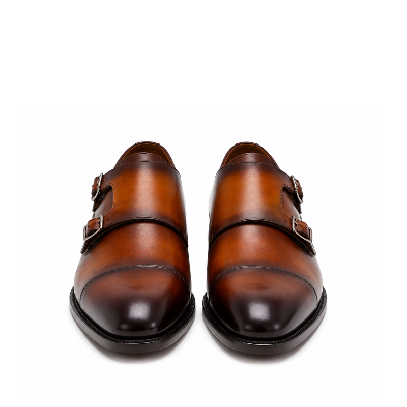 Vittorio Cognac Patina Double Monk Shoes
