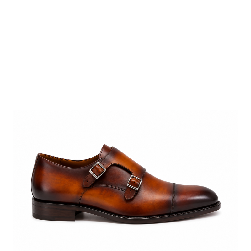 Vittorio Cognac Patina Double Monk Shoes