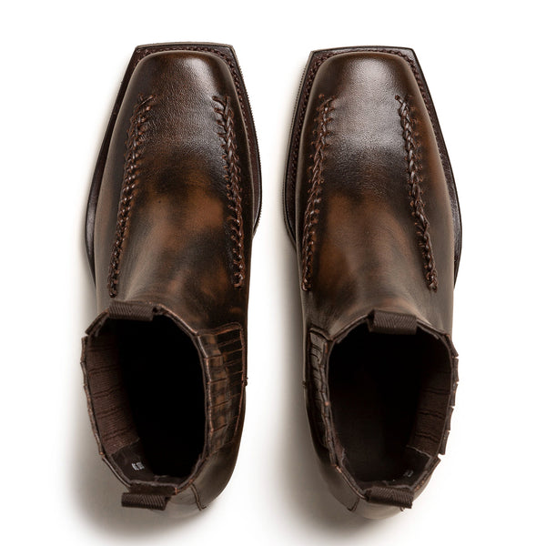 Men s Square Toe Braided Detail Chelsea Boot - Brown