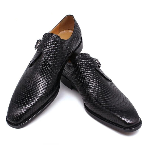Dark Waved Single Monk Strap Shoes - Black