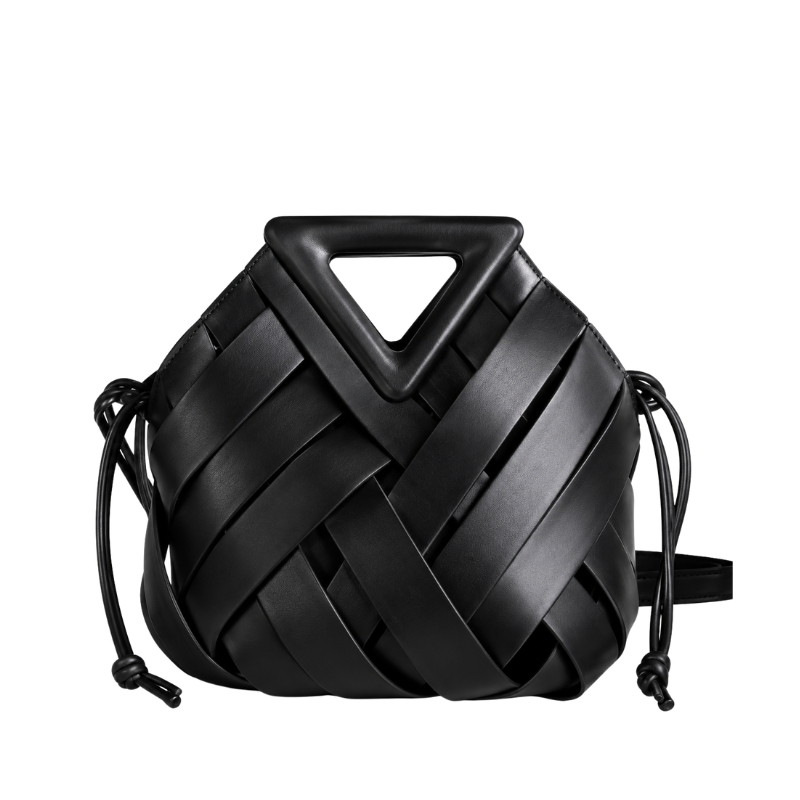 Weave Leather Triangular Handle Handbag