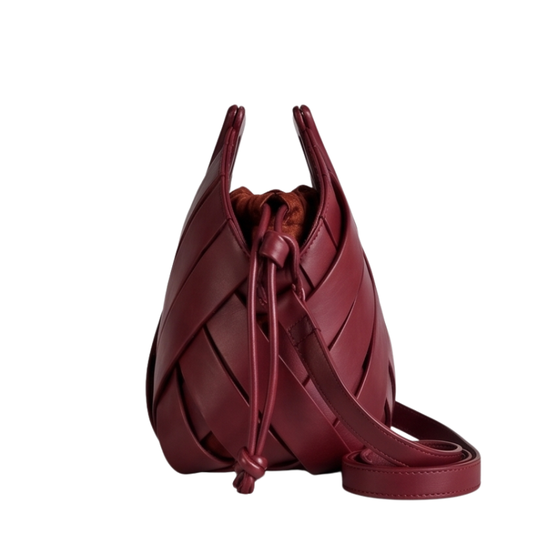 Weave Leather Triangular Handle Handbag