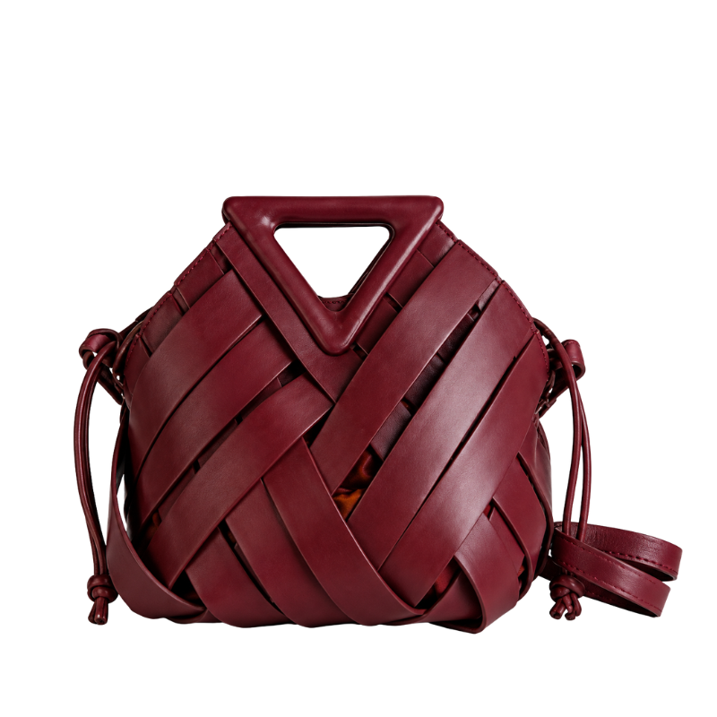 Weave Leather Triangular Handle Handbag