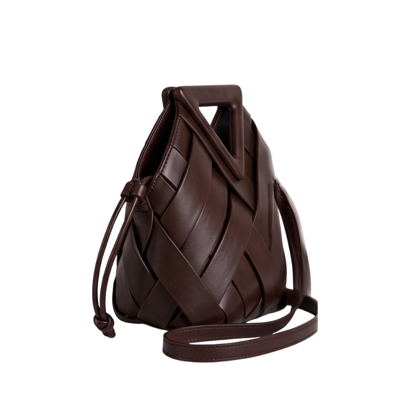 Weave Leather Triangular Handle Handbag