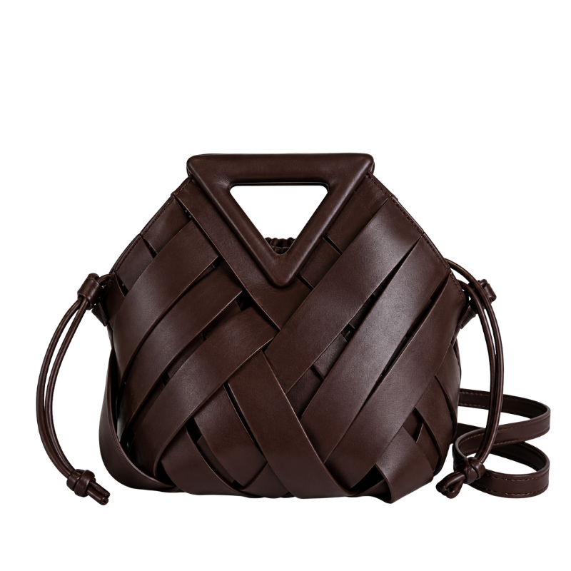 Weave Leather Triangular Handle Handbag