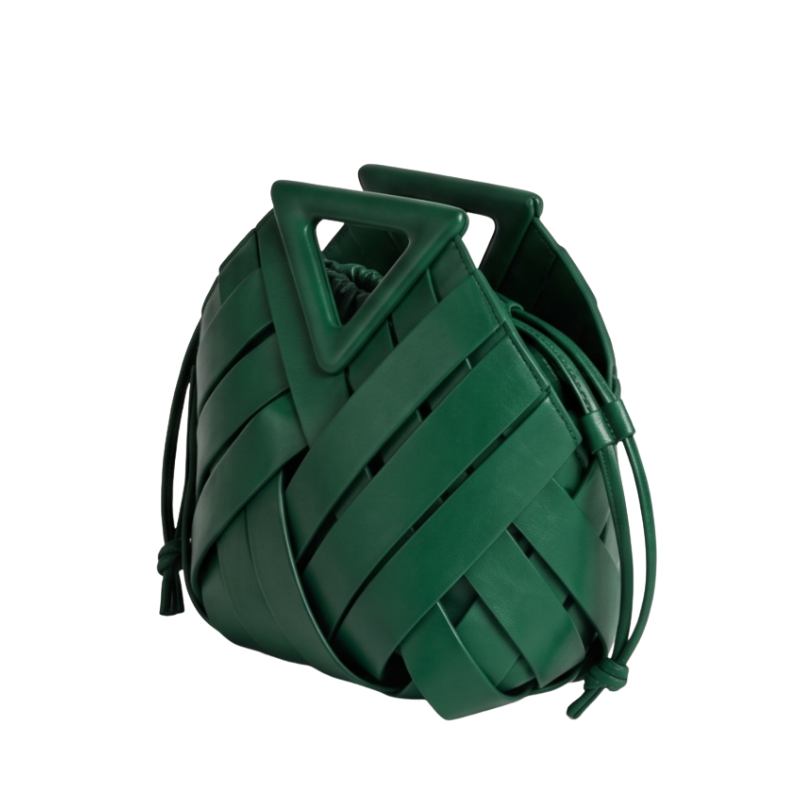 Weave Leather Triangular Handle Handbag