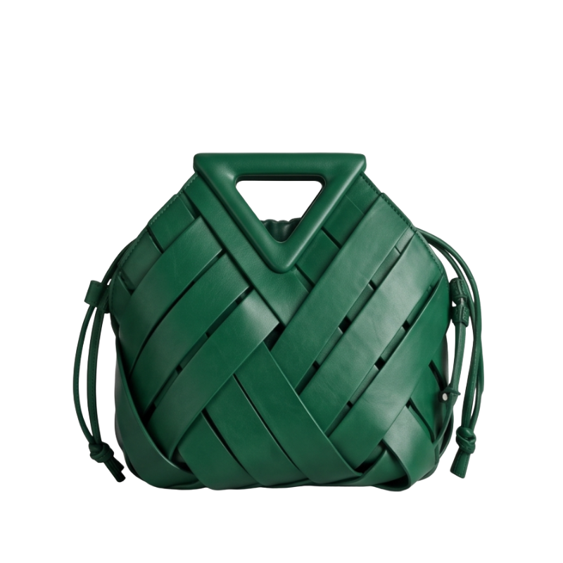 Weave Leather Triangular Handle Handbag