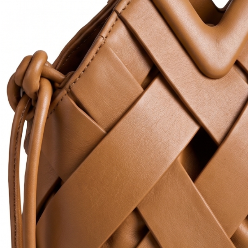Weave Leather Triangular Handle Handbag