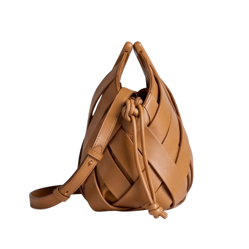 Weave Leather Triangular Handle Handbag