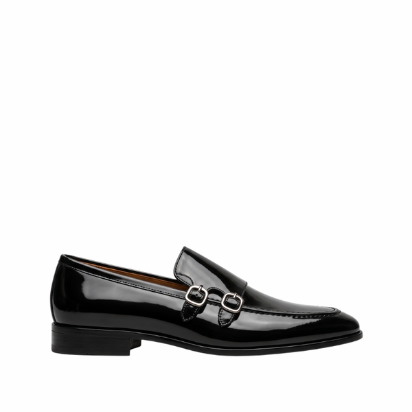 Wesley Double Monk Straps Patent Leather Loafers - Black
