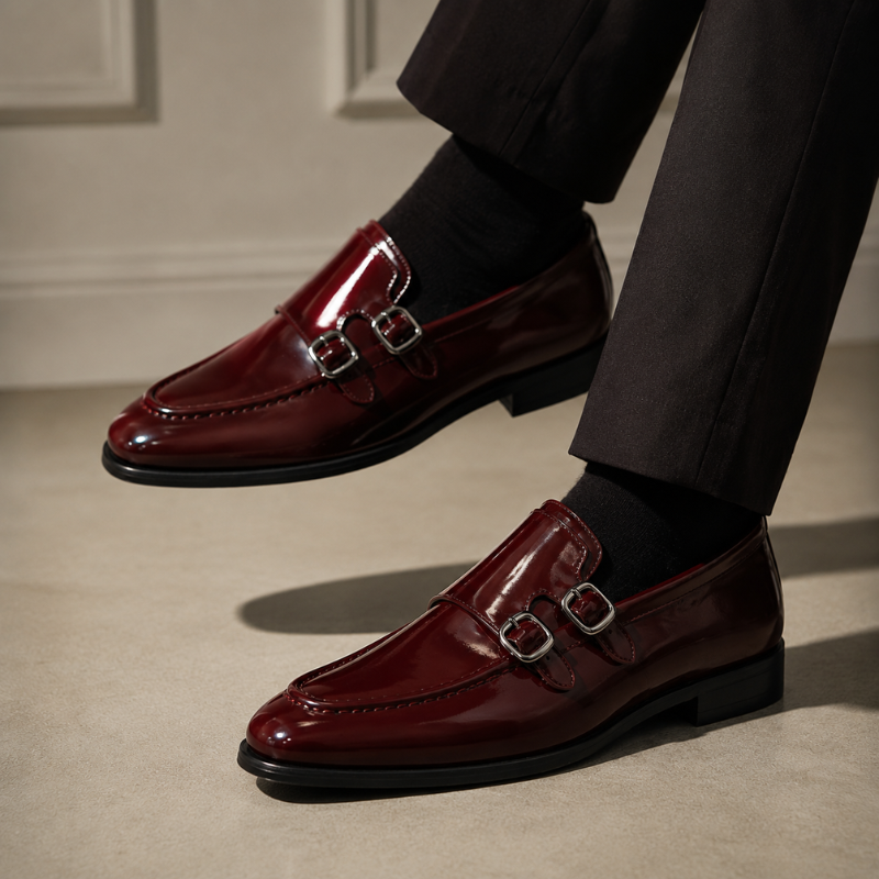 Wesley Double Monk Straps Patent Leather Loafers