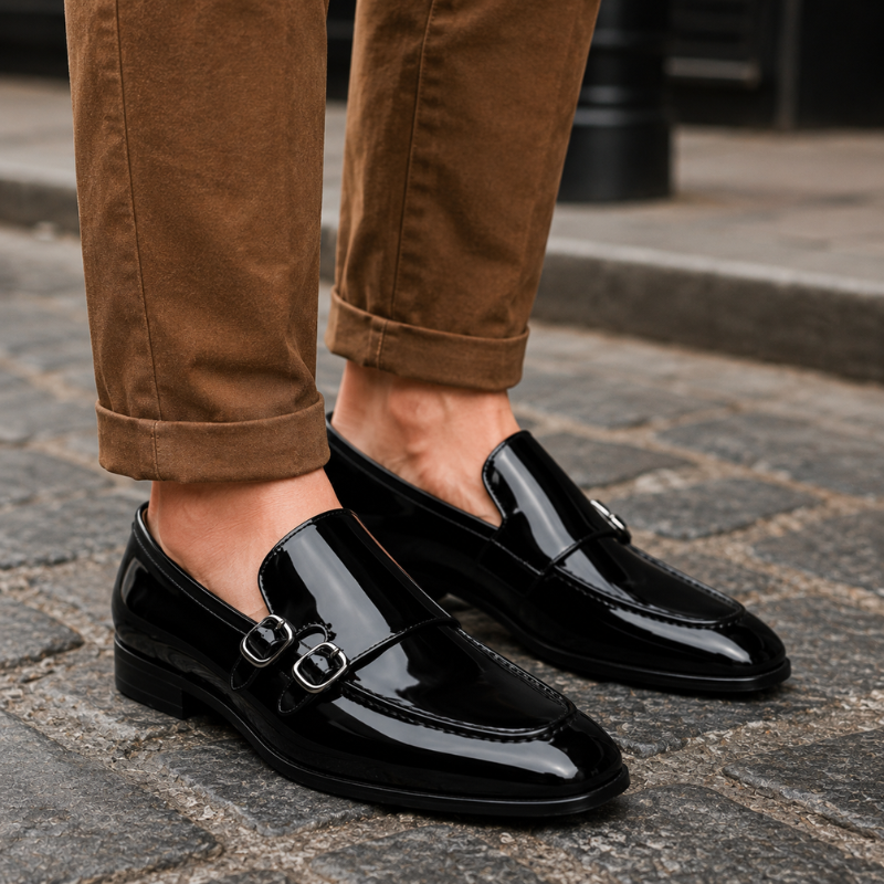 Wesley Double Monk Straps Patent Leather Loafers