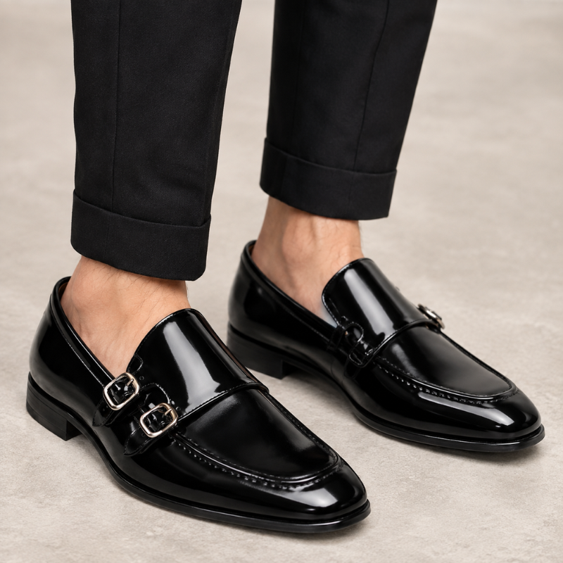 Wesley Double Monk Straps Patent Leather Loafers