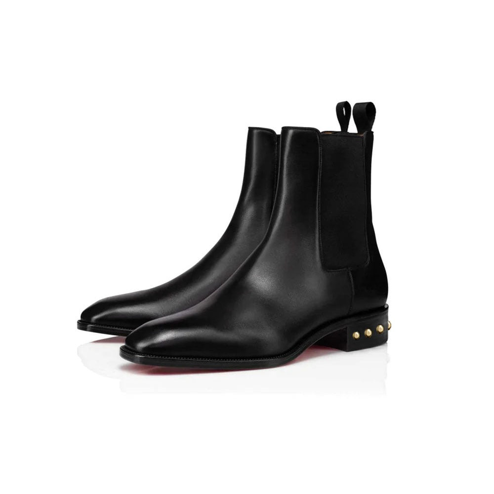 Coal Leather  Gold  Studded Chelsea Boots