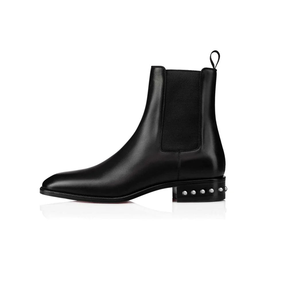 Coal Leather silver Studded Chelsea Boots