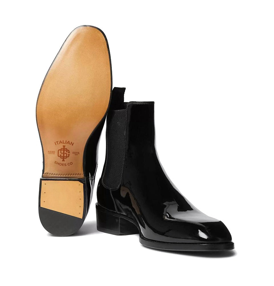 Hainaut Patent-Leather Chelsea Boots