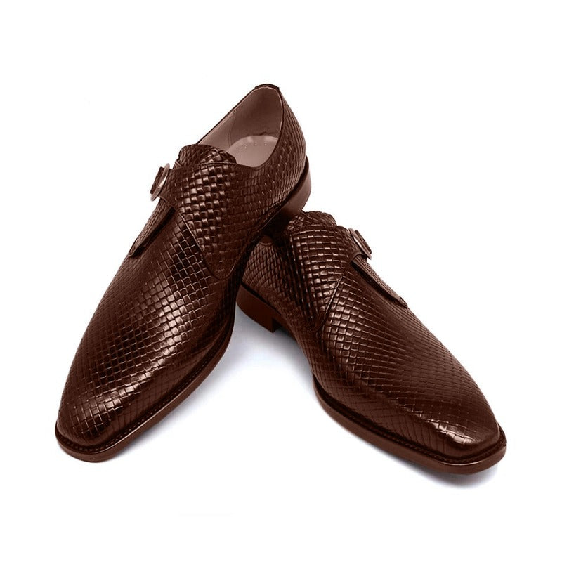 Dark Brown Waved Single Monk Strap Shoes