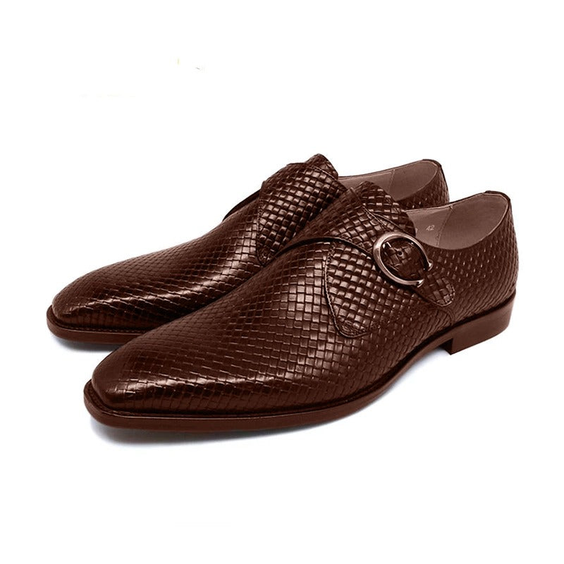 Dark Brown Waved Single Monk Strap Shoes