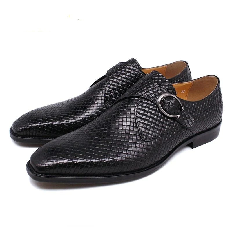 Black  Waved Single Monk Strap Shoes